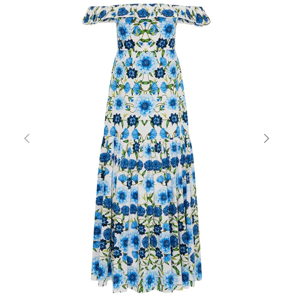 Borgo de Nor FARRAH COTTON OFF THE SHOULDER MAXI DRESS - SUMMER GARDEN BLUE